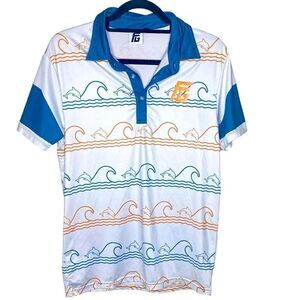 Flyte Golf Sz Sm White Dolphin Waves Sweat Resistance Wicking Dri Fit Golf Polo